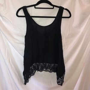 Black Flowy Tank Top with Lace Trim